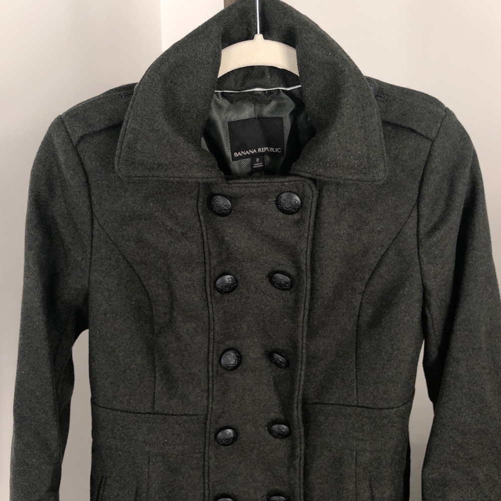 Banana Republic Olive Green Military Peacoat